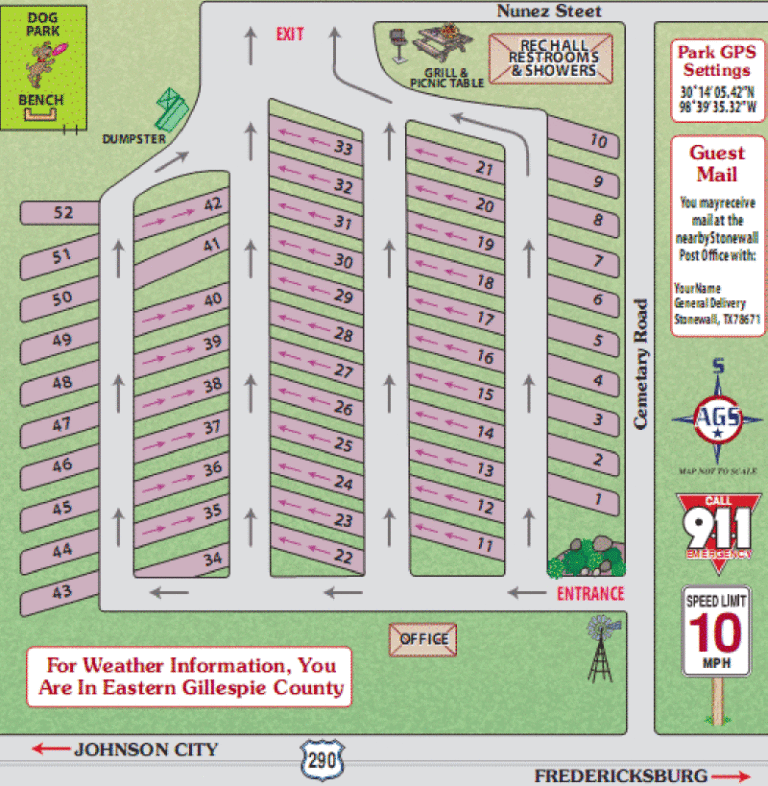 Park Map - Peach Country RV Park in Stonewall, Texas Hill Country Wine ...