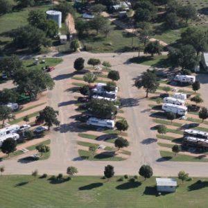 Peach Country RV Park aerial view located near Fredericksburg, TX