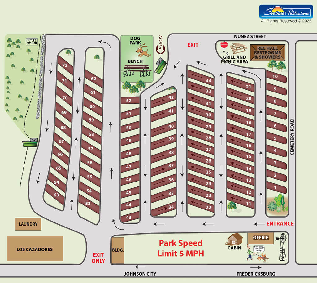 Peach Country RV Park Map in Stonewall Texas